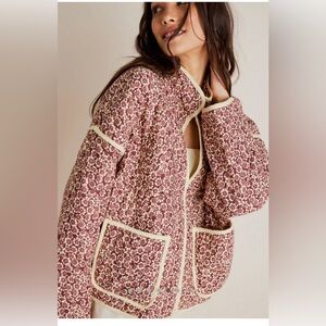 Free People Floral Teddy Jacket in Mauve and Cream